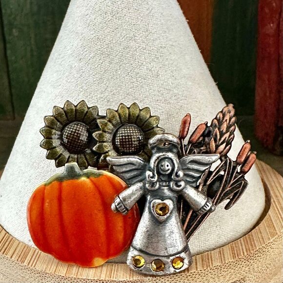 Kenneth Cole Harvest Angel Pumpkin Sunflower Brooch Pin - Picture 1 of 8